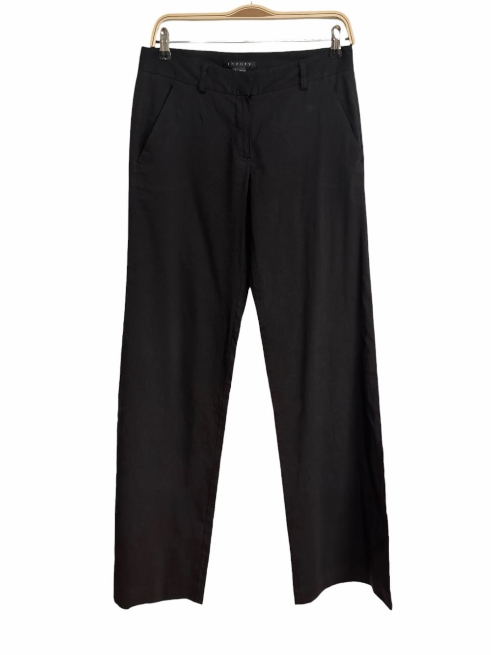 Theory Black Linen Blend Straight Leg Tailored Dress Pants Women Size 4